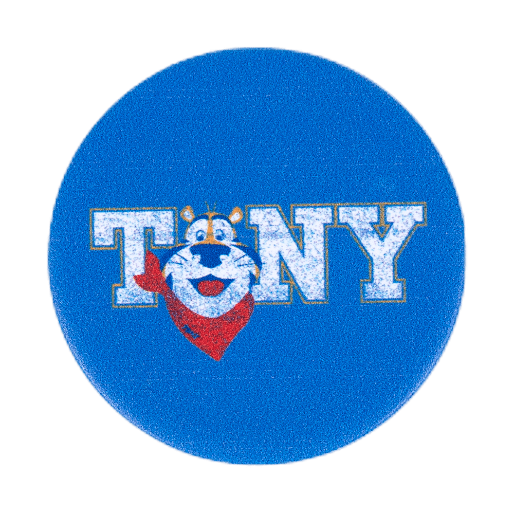 Close-up of the Tony® Pop Socket, showcasing a blue base with Tony the Tiger® and the word “TONY” prominently displayed.