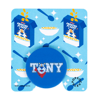 A Tony® Pop Socket on its packaging featuring a Frosted Flakes® cereal box design and colorful spoons on a light blue background.