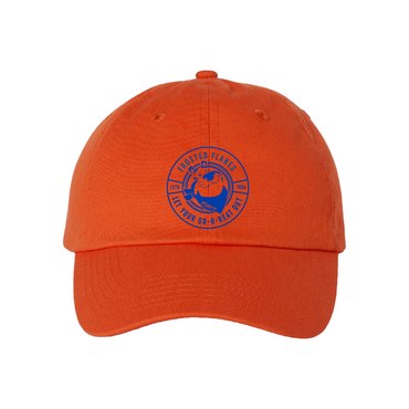 Front view of orange Tony the Tiger® Dad Hat with iconic embroidered badge, perfect for casual wear. 2