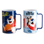 Tony the Tiger™ Puzzle Cup Set featuring two colorful cups with rotating puzzle bands, one in light blue and one in dark blue.