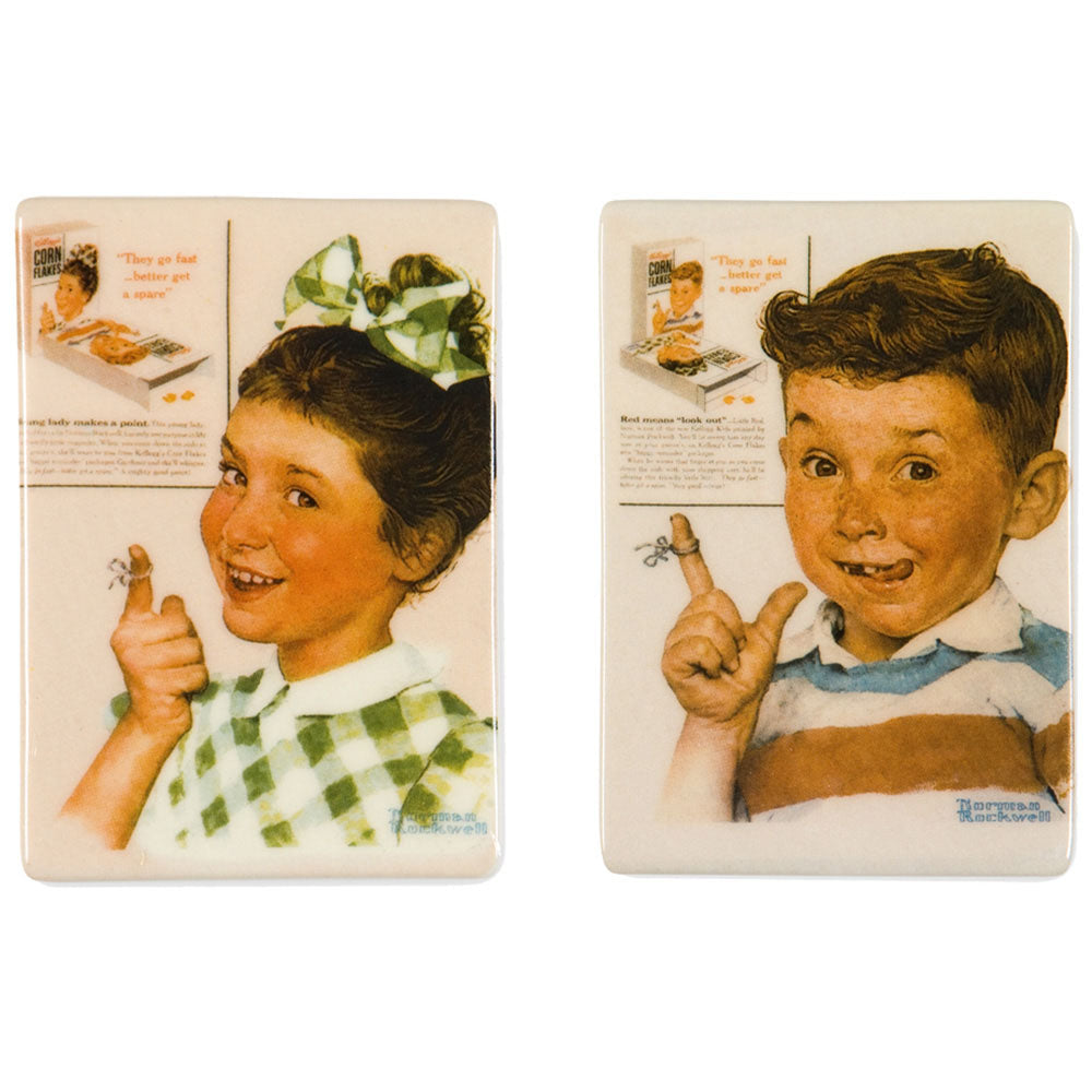 Vintage Kellogg's® Corn Flakes Kids porcelain magnets with retro artwork, perfect for notes, memos, and nostalgic decor.